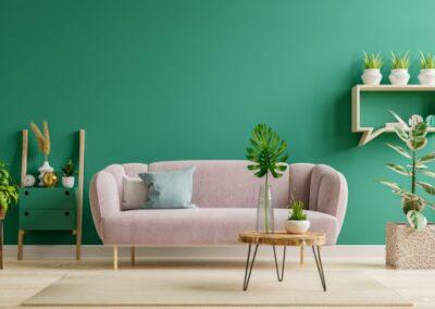 Peinture verte mate dans un salon